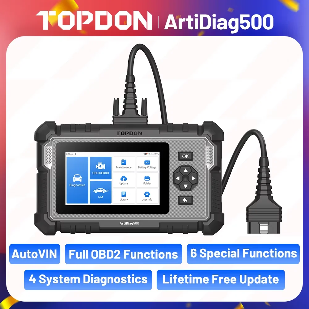 TOPDON ArtiDiag500 Car Diagnostic Tools OBD2 Scanner Engine/ABS/SRS/Transmission Automotive Tool OBD2 Code Reader Free Update