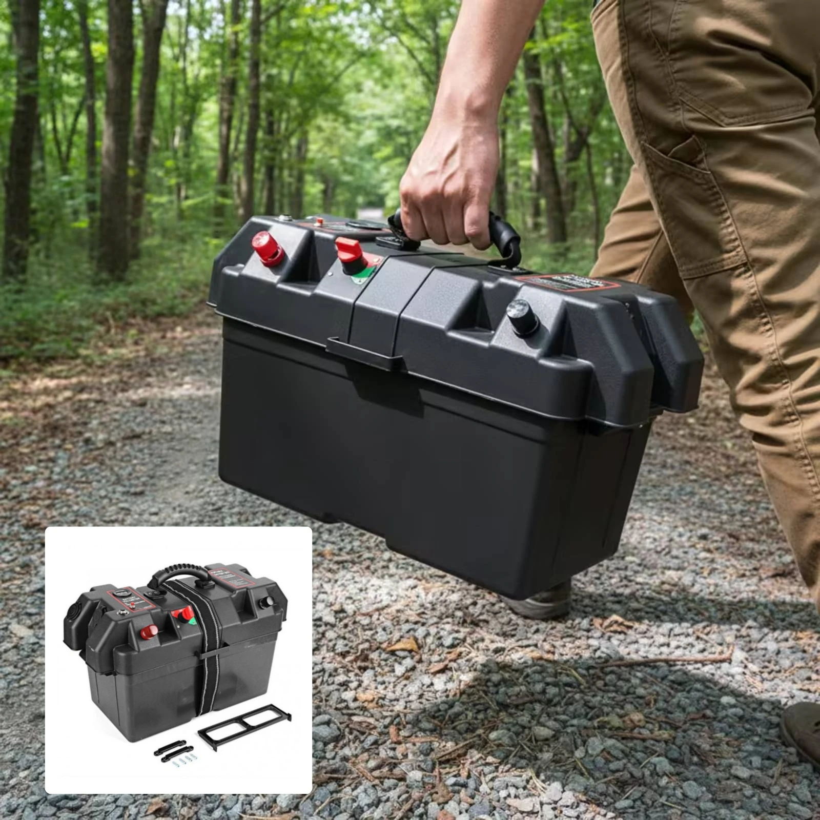 Portable Battery Box Rugged Hard-Shell Battery Box Electrical Accessory on/deactivated Switch