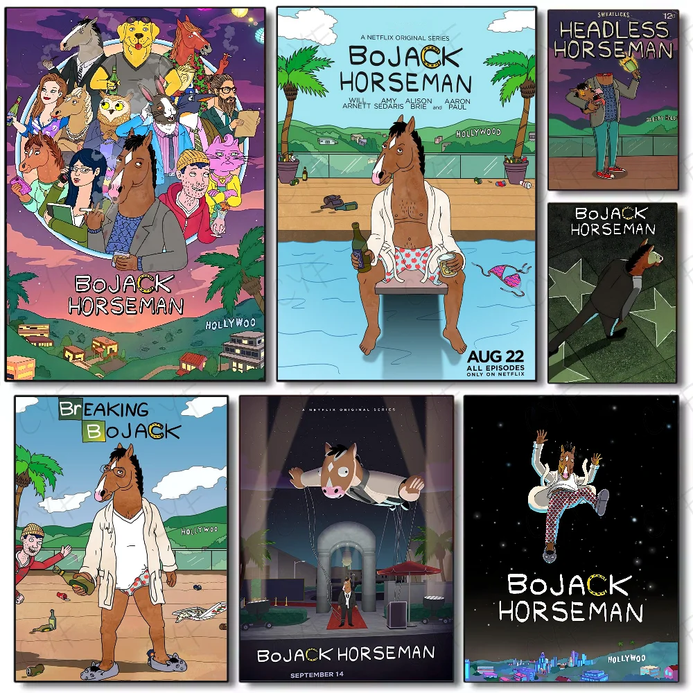 B-BoJack Cartoon H-Horseman Poster Multi-Purpose Wall Art for Living Room Bedroom Office Hallway Bar | Home Decor Gift Idea
