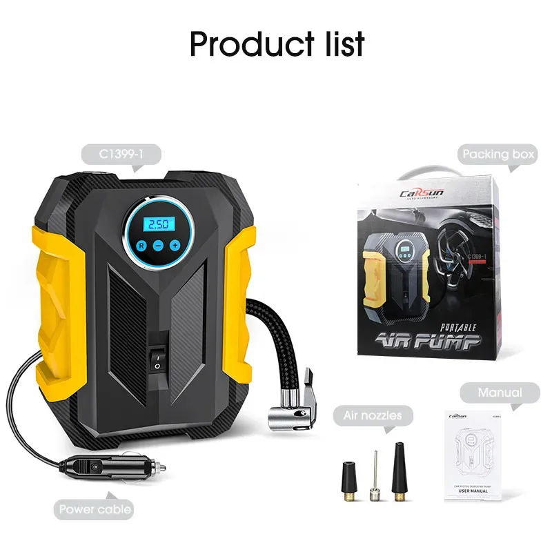 Portable Automobile Air Compressor Digital Tire Inflation Pump LED Lamp Tire Compression Pump Compressor For Car Motorcy