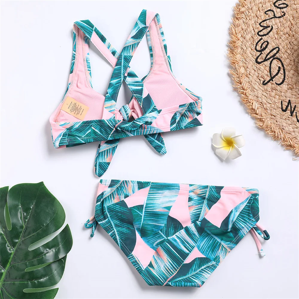 Girls Pineapple Print Bikini Set Swimsuit Kids Racerback Two Piece Children\'s Swimwear 7-14Years Teenager Bathing Suit Beachwear