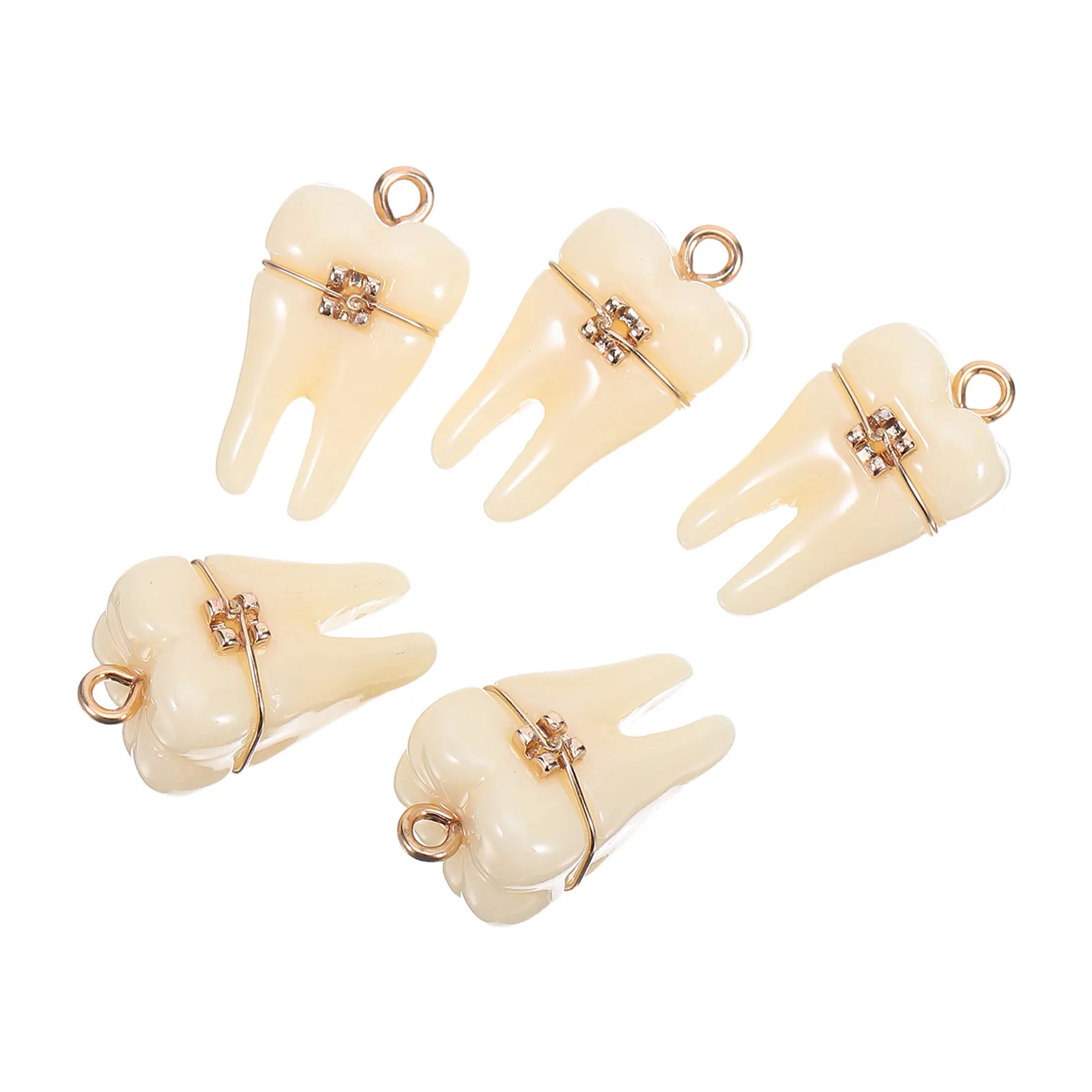 5 قطع من إكسسوارات مجوهرات الأسنان - قلادة أسنان واقعية مع دعامات من الراتنج لقلادة وسوار وأقراط يدوية #2