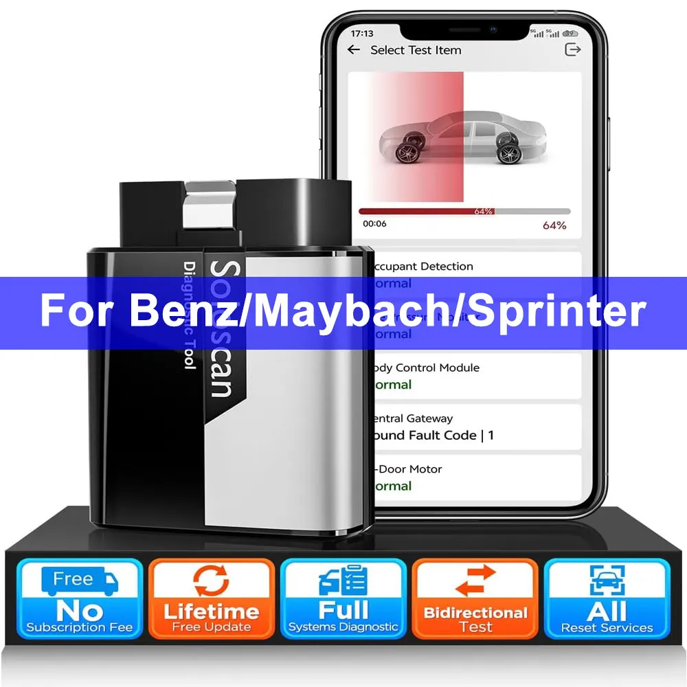 

Диагностический сканер KINGBOLEN Soloscan OBD2 для автомобилей Benz/Maybach/Sprinter, считыватель кодов с функцией сброса (50+ функций) и бесплатными пожизненными обновлениями.