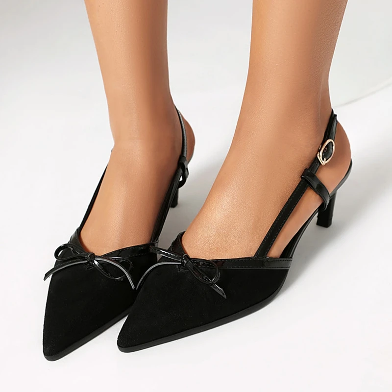 REAVE CAT Fashion Office Women Pumps Pointed Toe 3cm Thin Low Heels Buckle Suede Large Size 41 43 46 48 US17 Shoes Black Brown