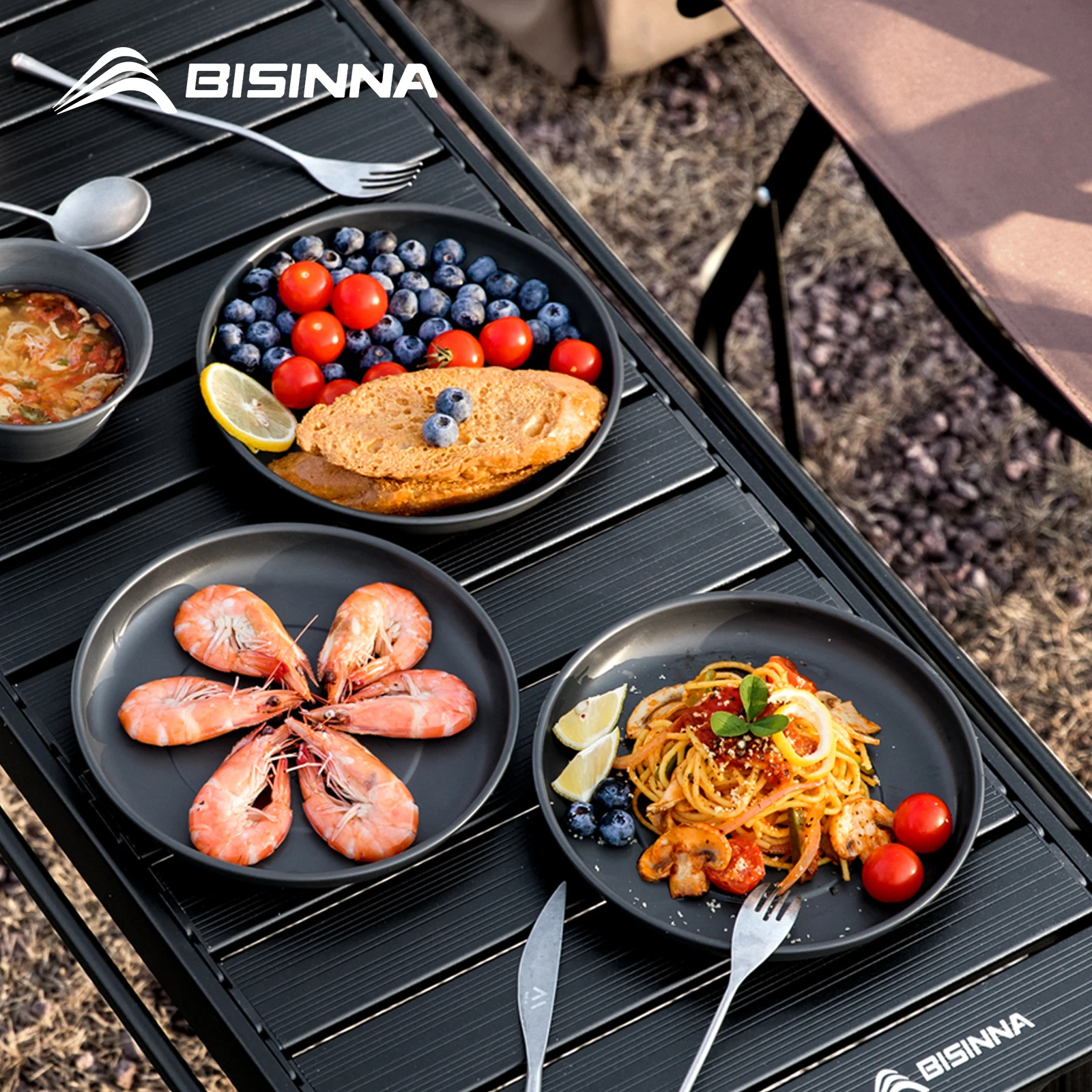 BISINNA Camping Plate Lightweight Tableware Aluminum Alloy Cookware For Outdoor Backpacking Picnic Camping Supplies