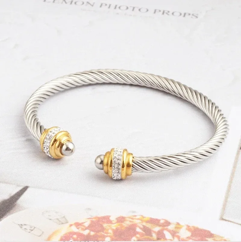 دروبشيبينغ أساور الفولاذ المقاوم للصدأ للنساء الرجال تويست الملمس الذهب والفضة اللون أساور مجوهرات بسيطة هدية #3