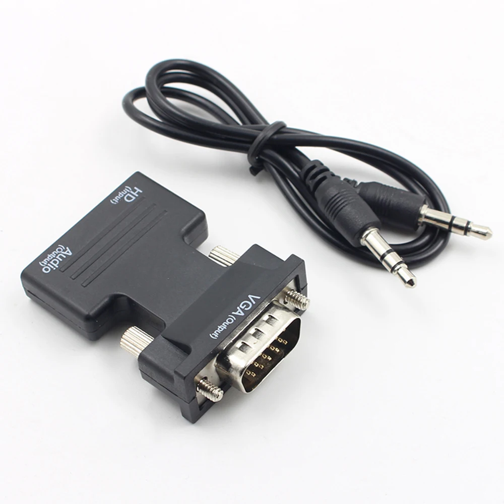 HDMI compatível com adaptador VGA, cabo de áudio, HD 1080p, conversor VGA para HDMI compatível para PC, laptop, TV Box, projetor, 3,5mm