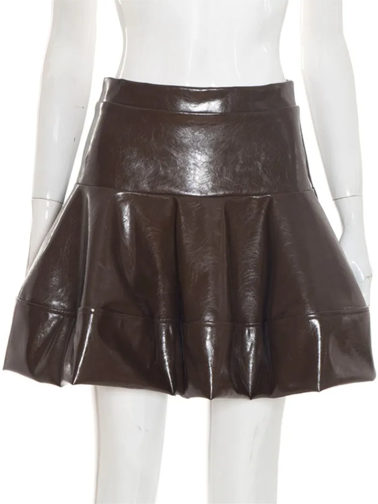 Y2K خمر عالية الخصر مطوي تنورة المرأة كلية نمط فو التنانير الجلدية التنانير الصغيرة امرأة الكورية الشارع ضئيلة ألف خط تنورة