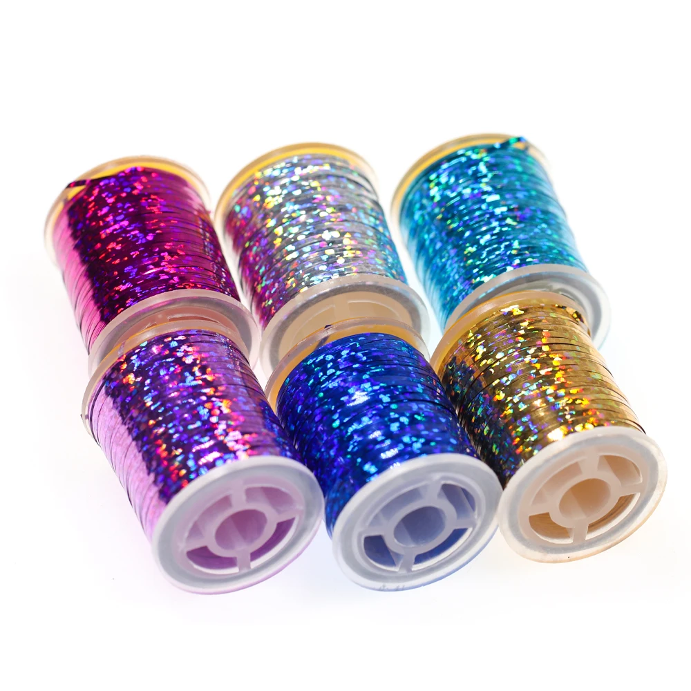2 Stück 0,3mm/1mm Holographisches Lametta Flaches Mylar-Tinsel-Flashband für Buzzer, Midges, Streamer, Flashback-Nymphen – Detail 7