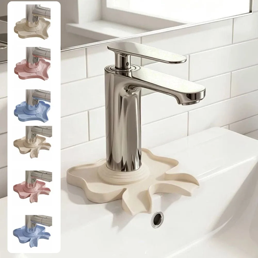 Creative Silicone Faucet Mat Non-Slip Anti-Splash Shell Drainage Mat Reusable Durable Bowknot Sink Splash Guard Kitchen Use