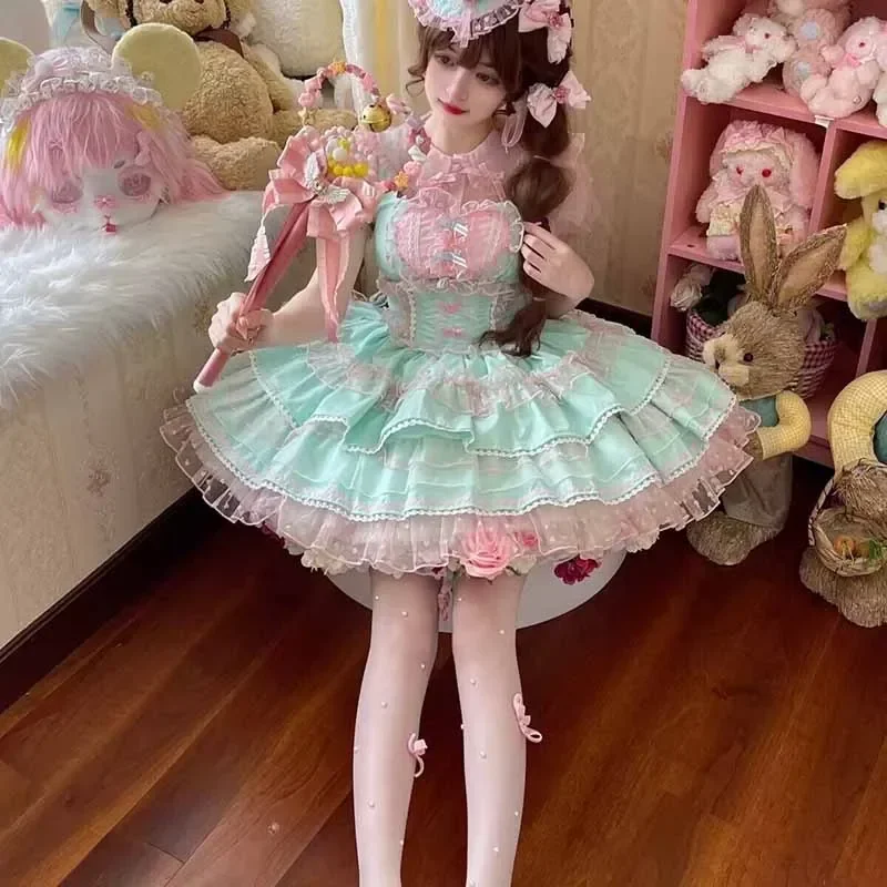 SN55Sweet Lolita Dress Girls Sleeveless JSK  Black Pink White Lolita Dress Without Shirt Party Dress For Girls Plus Size@54WE