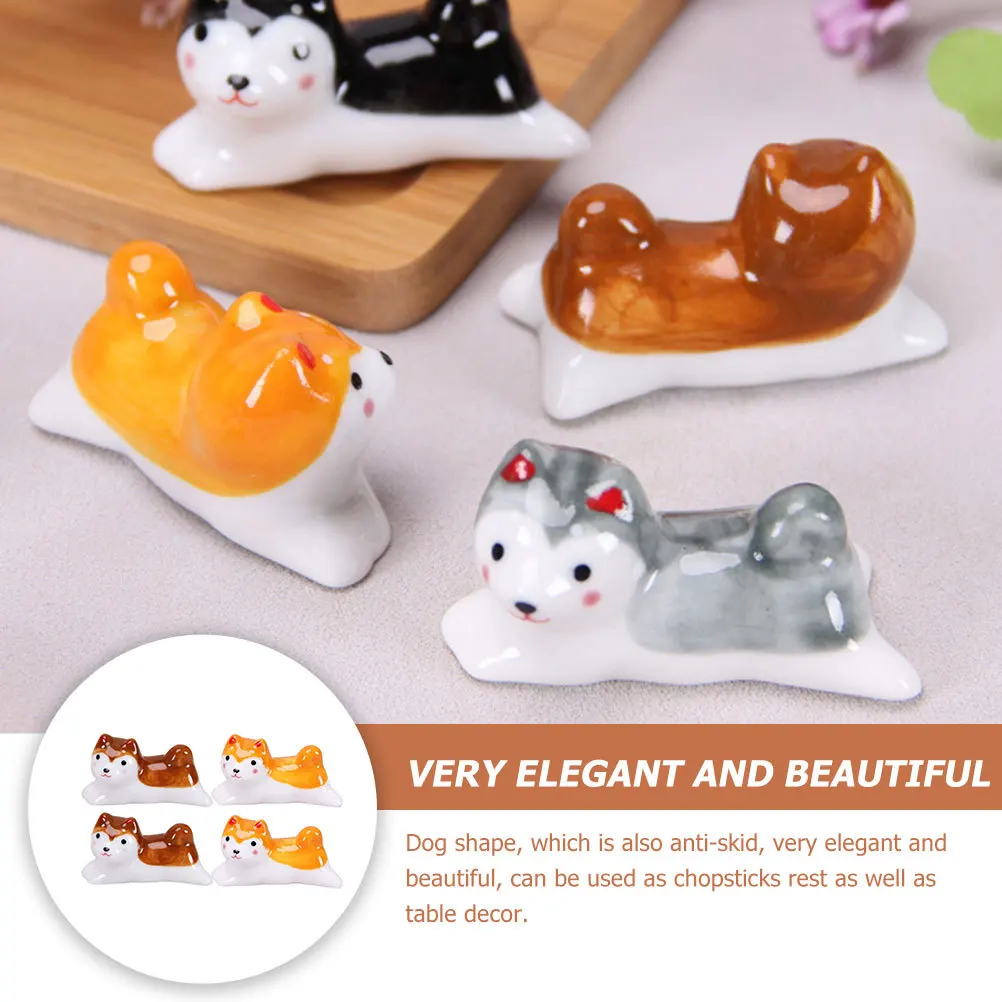 

4Pcs Dog Shaped Ceramic Chopstick Rests Desktop Spoon Fork Rest Decorative Kitchen Tableware Chopstick Holder Ceramic Fork Rest