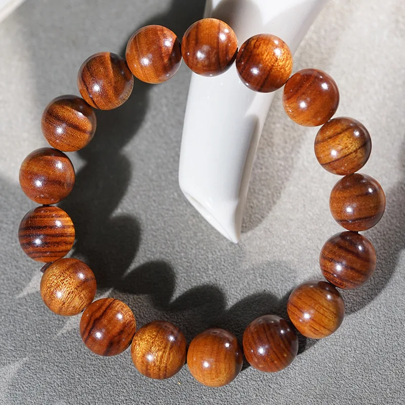 Non-yellow horizontal grain single-loop bracelet 12mm, collectible Buddhist prayer , wooden beads, soft rosewood b