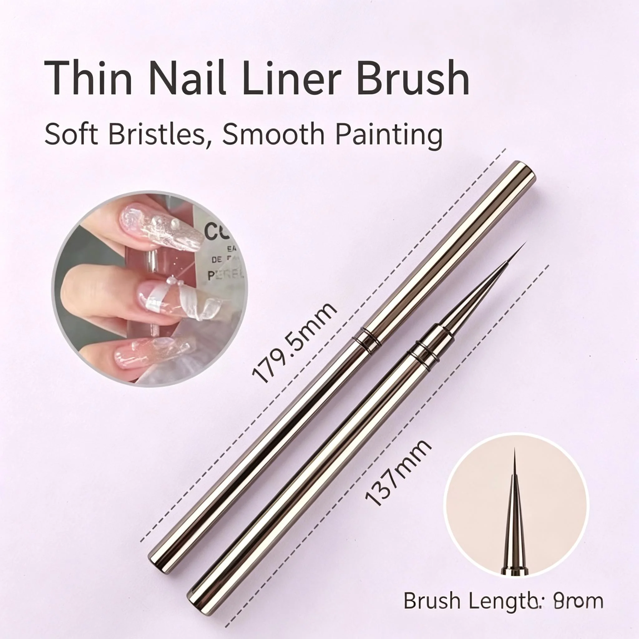 1PCS 9mm Nail Liner Brush Drawing Lines Stripe Painting Flower Pen Nail Art Manicure Metal Handle Brush For Women