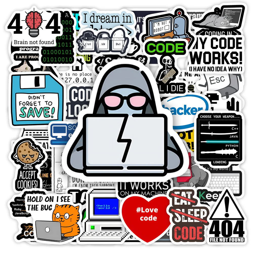 Programming Stickers Java JS Php Docker Html Cloud Geek Hacker Development Language Decal for Phone Luggage Laptop Waterproof