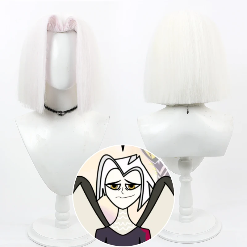 Game Hazbin Lute Cosplay Anime Hotel Lute Cosplay Pruik Kort Wit Hittebestendig Synthetisch Haar Halloween Pruiken
