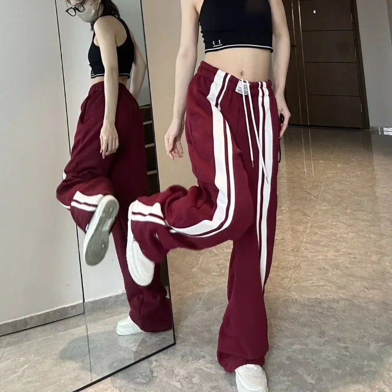 جديد إمرأة الاسترخاء السراويل الرباط المسار Sweatpants فضفاضة رقيقة عادية واسعة الساق السراويل موضة مستقيم الساق السراويل