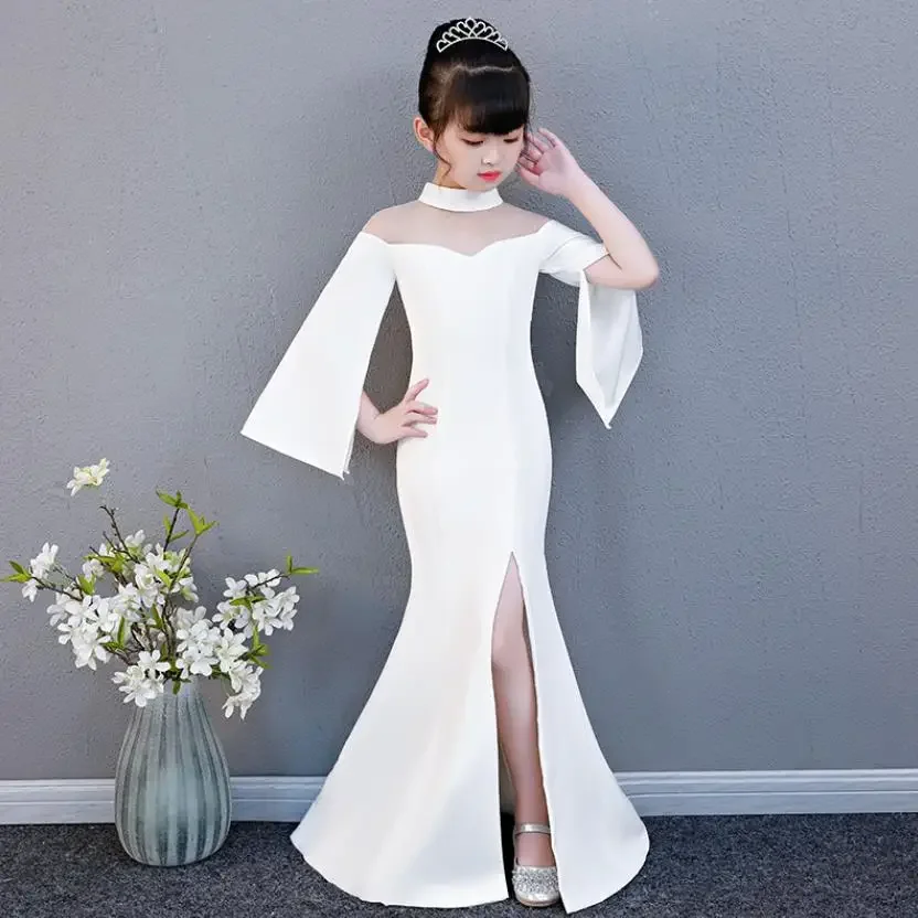 

Girls Mesh Stiching High-end Mermaid Dress Children Catwalk Birthday Party Evening Gown Dress For Girl Vestidos