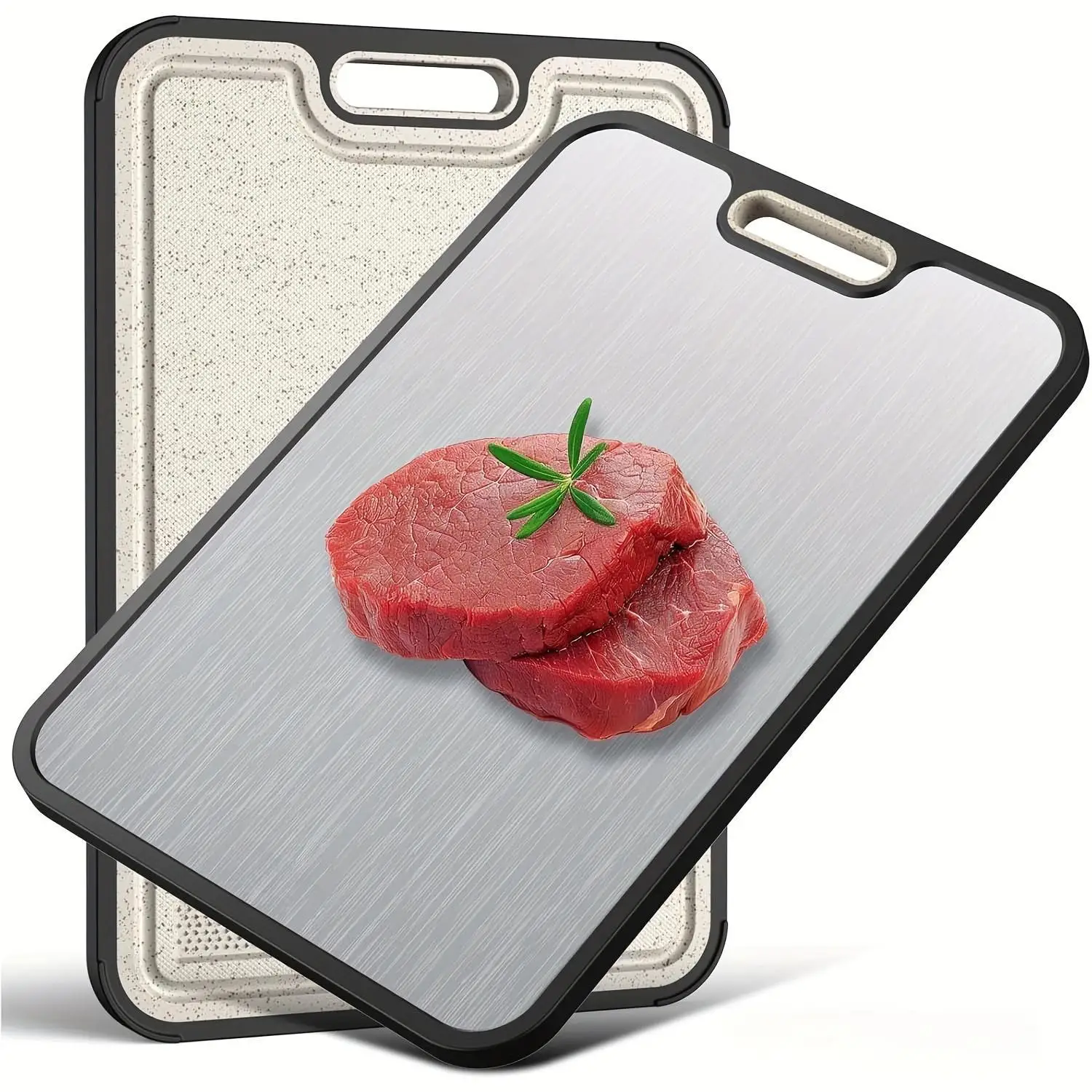 Talenan Dua Sisi | Titanium Murni (Ringan & Tahan Lama)/PP Jerami Gandum (Anti Selip Alami) Ukuran Besar 15,2x10,4 Inci