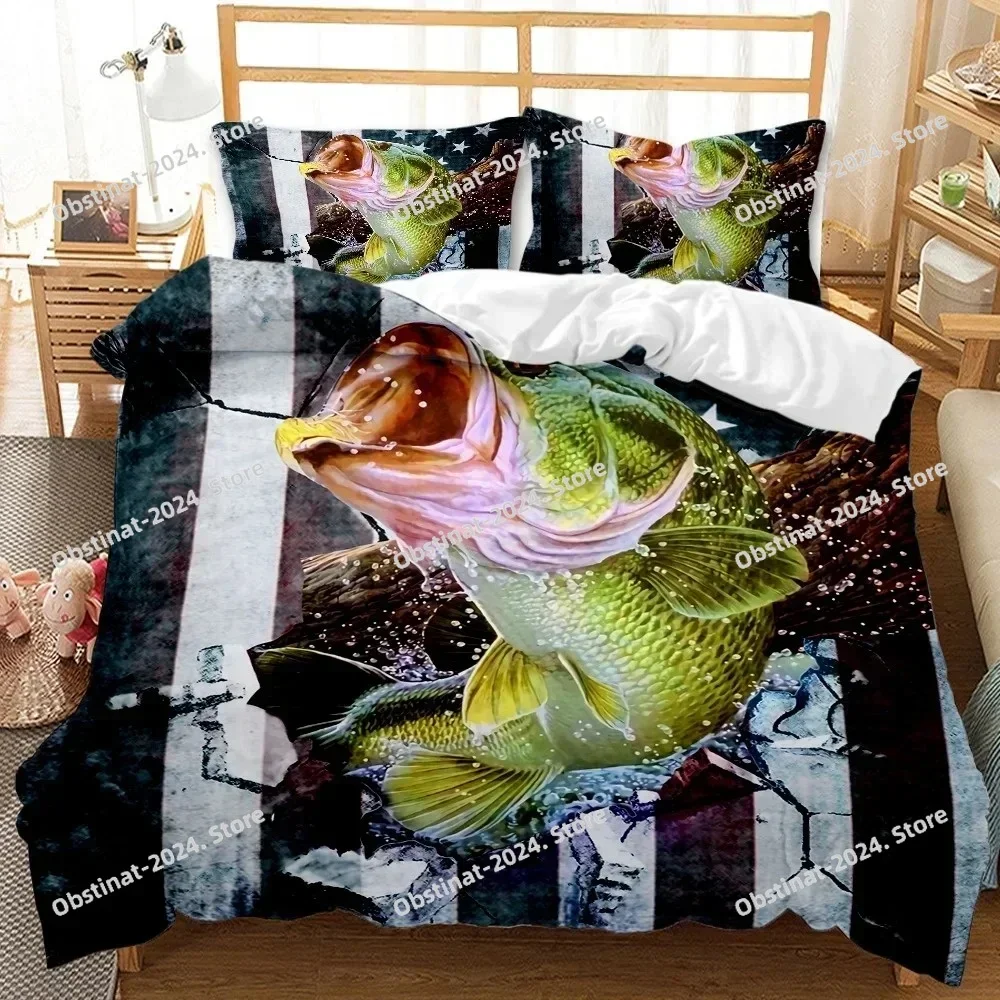 Big Pike Fishing Hunting Fly Bedding Set Duvet Cover Full Queen King Size Pillowcase Bed Printed Aldult Kid Bedroom Single Twin