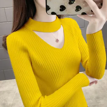 Women's Slim-Fit Halter-Neck Knit Sweater 4 Autumn and Winter New Pullover Sweater Women's Slim-fitting Neck Halter Top Korean Versatile Bottoming Knitted Sweater Women 4