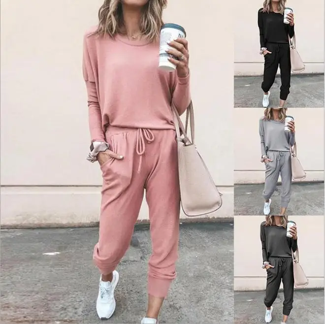 

Women Autumn Casual Tracksuits 2023 Solid Color Loose Pullover Hoodies Two Piece Set Female Long Sleeve Tops Pants Sportswear