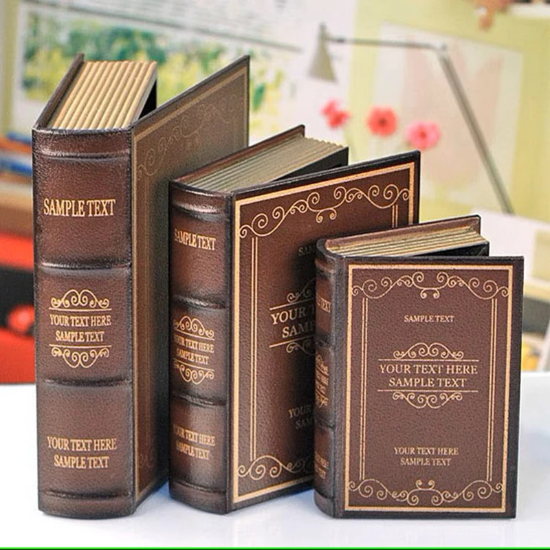 

Vintage Leather Coated Wooden Book Shape Boxes Small Middle Large In Coffee Green Red Color For Home Tabletop Display Decoration