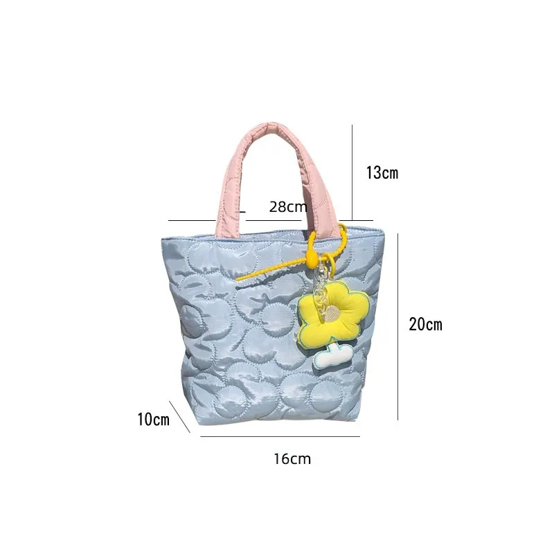 Macaron colored floral quilted portable tote bag, lunch box bag, fashionable women's casual daily shopping storage handbag
