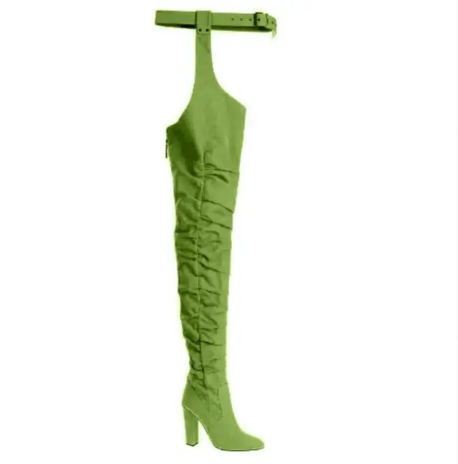 Sexy Solid Suede Leather Women Over Knee Long Boots Pointed Toe Ladies Belt Thigh High Boots Chunky High heels Long Boots image 6