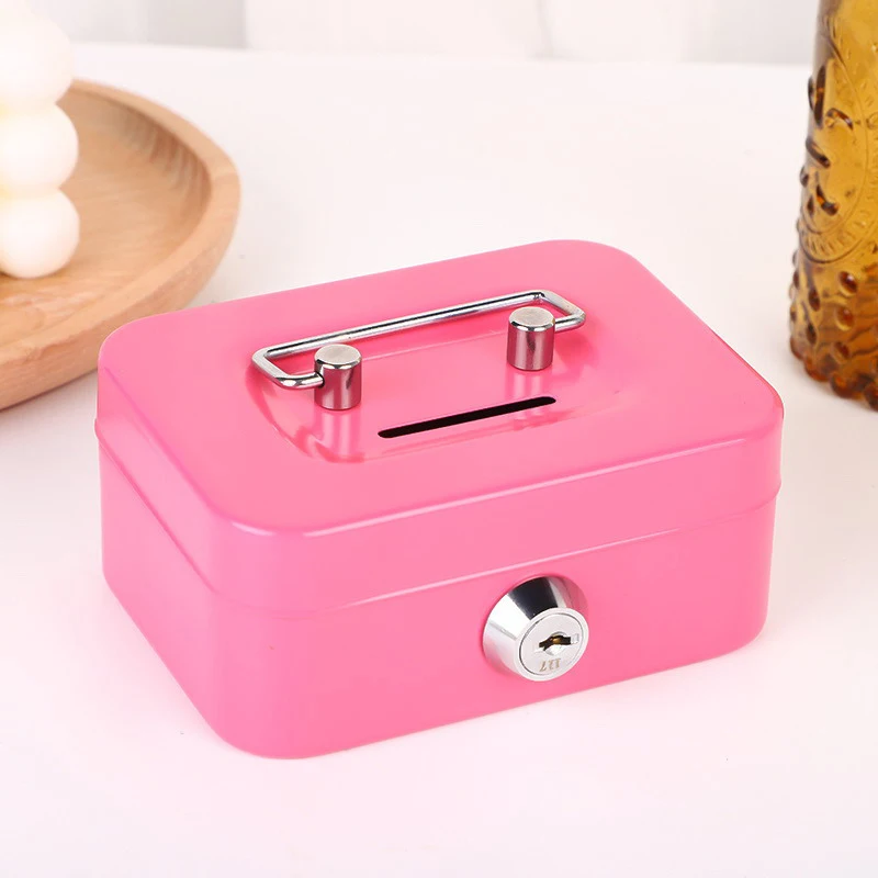 Portable Metal Cash Box Mini Safe Lock Box Money Bank Metal Coin Bank Security Box Sturdy Cash For Kids Coin Collection