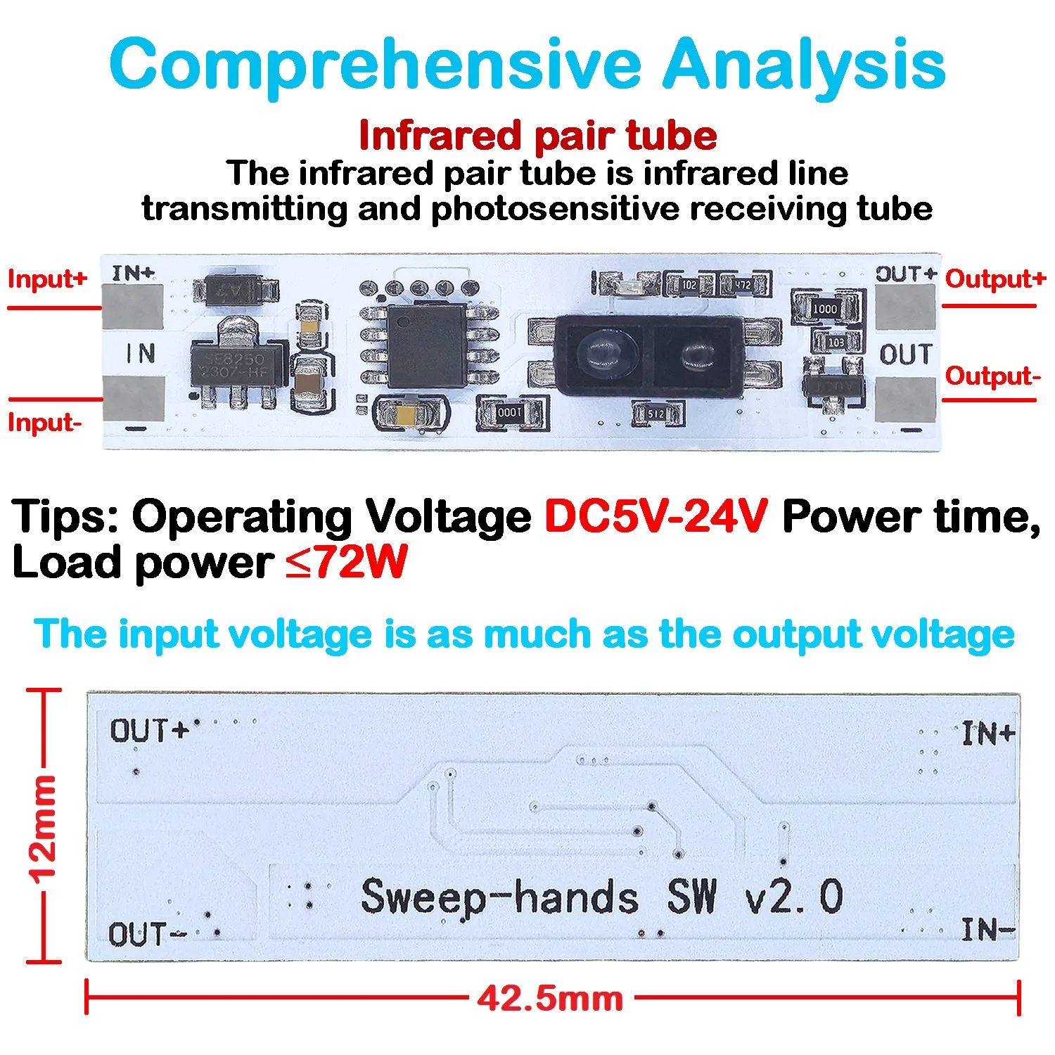 Sensor de mano de barrido de escaneo de corta distancia, Sensor de movimiento PIR, Interruptor táctil, módulo capacitivo V2.0 5V-24V 3A, lámparas de