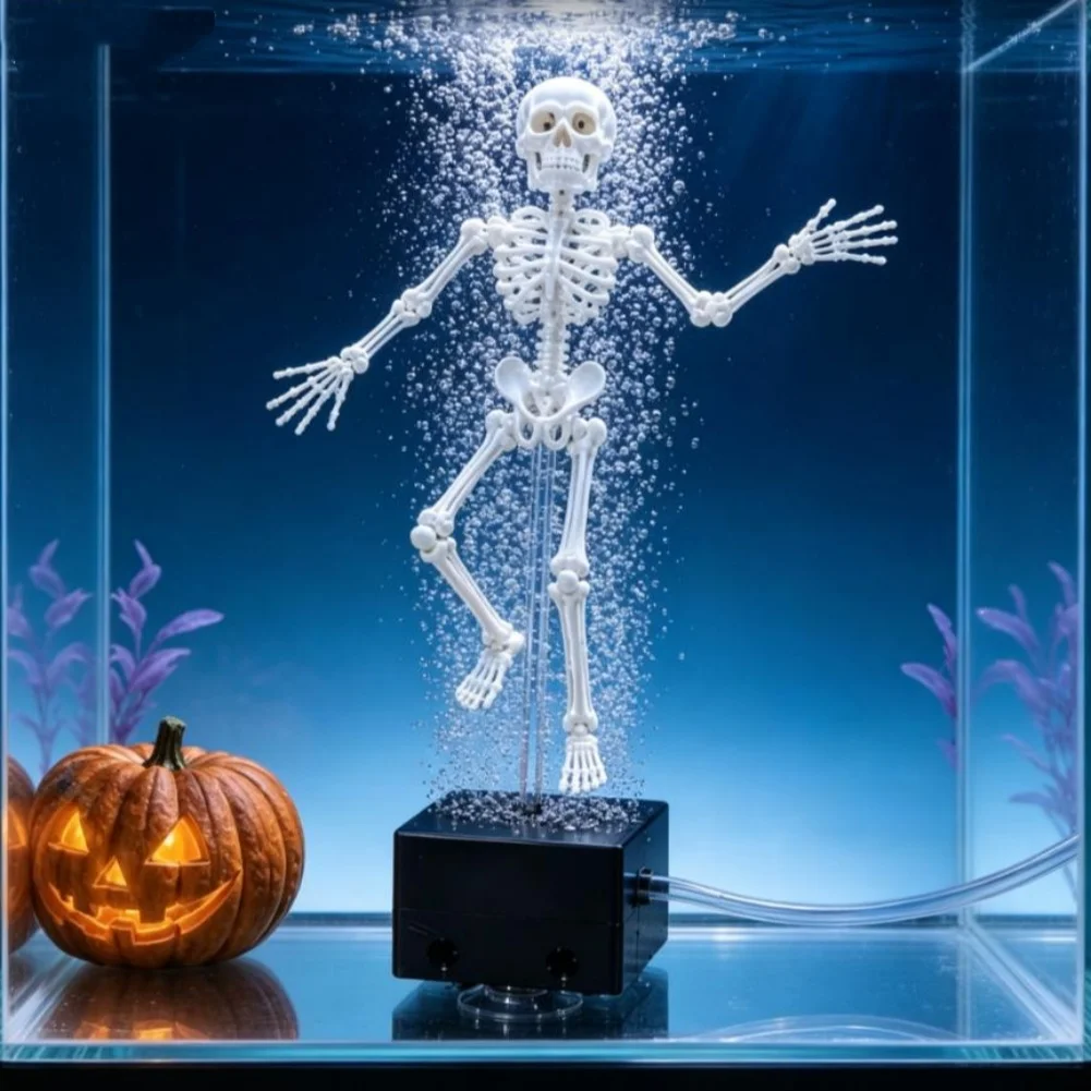 Dancing Skeleton Aquarium Bubbler White Plastic Air Bubble Stone Ornament For Fish Tank Water Circulation Halloween Home Decor