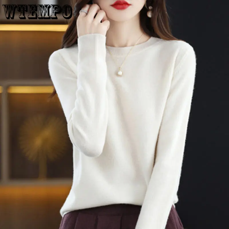 WTEMPO Women Sweaters Autumn Spring Warm Knitwears O-neck Long Sleeve Pullovers Solid Fashion Korean Bottoming Shirts Knit Tops