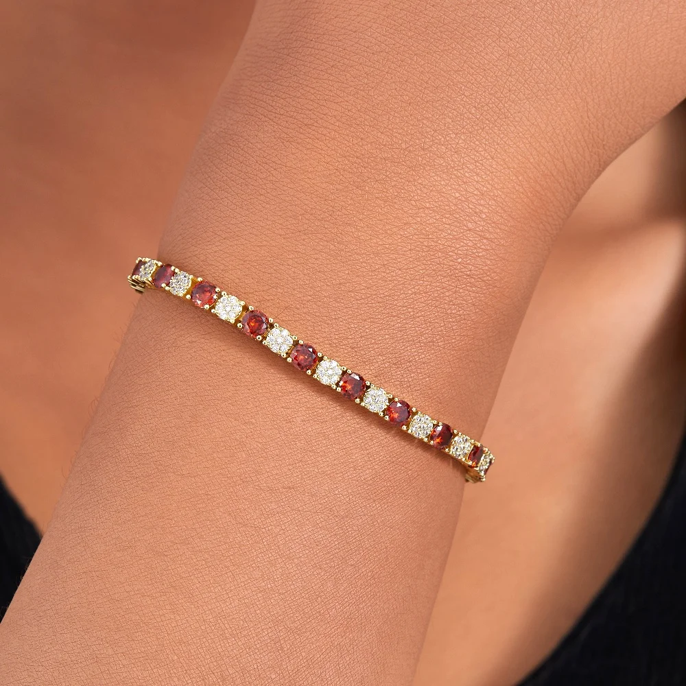 

High Quality Fine Jewelry Elegant 14K Gold Plated Bracelet Garnet Round Zircon Bracelets