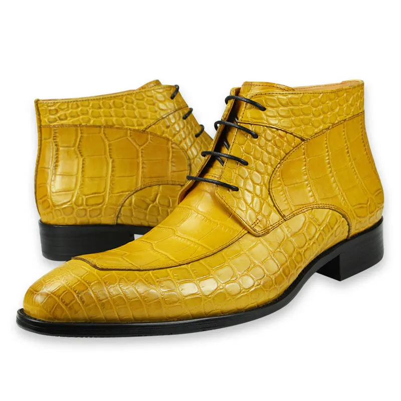 

Yellow Black Men Boots Lace Up Formal Office Leather Casual Shoe Elegant Fashion Designer Oxford Style Ankle Boots Fast Delivery