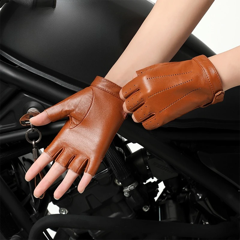 

Кожаные перчатки без пальцев женские, весенне-осенние, тонкие, дышащие, для велоспорта, мотоцикла, шоссейного велосипеда, из натуральной овечьей кожи