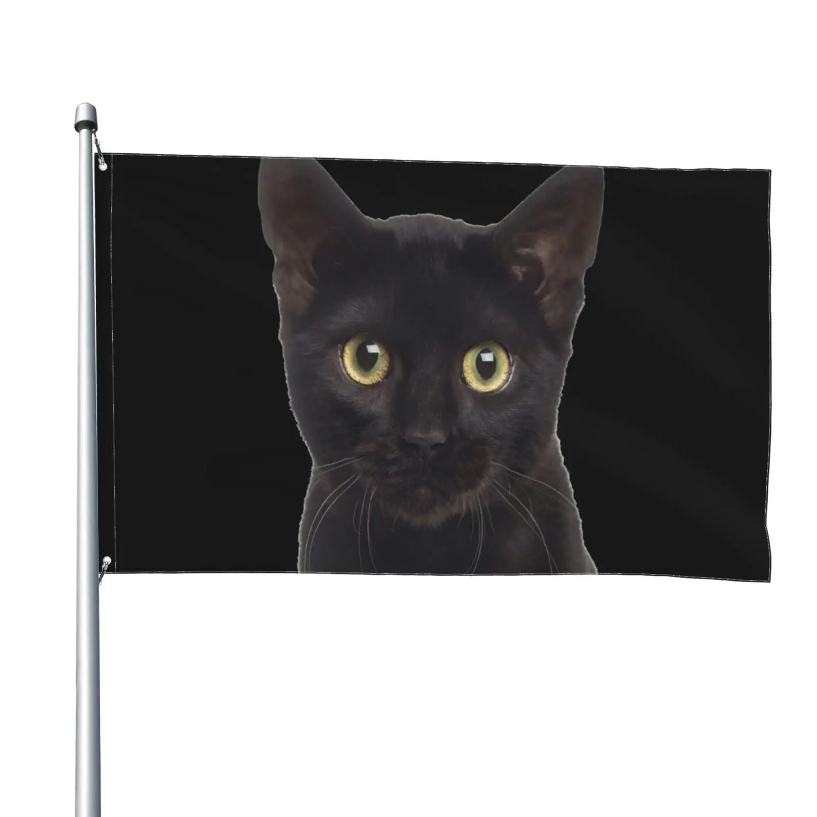 Cat Welcome Flag Black Cat Yellow Eyes Yard Club Party Indoor Outdoor Decoration Polyester with Brass Buttonhole for Women Gifts