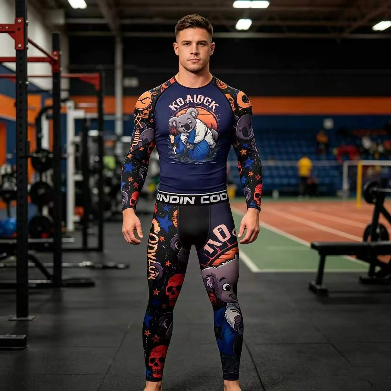 

Men's MMA BJJ 4-Piece Compression Set Cody Lundin Sublimation Rash Guard & Shorts & Pants for Boxing Muay Thai Gym Training