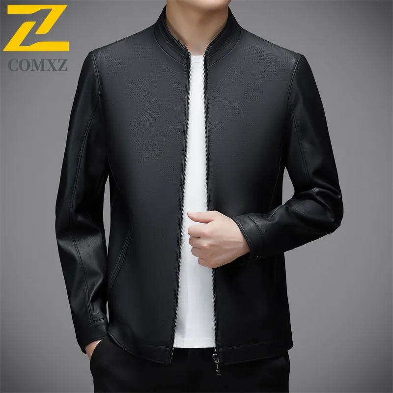 New Autumn Leather Jacket Male 2025 Light Luxury Stand Collar Business Casual Leather Coat Premium Fashion Comfort Outerwear
