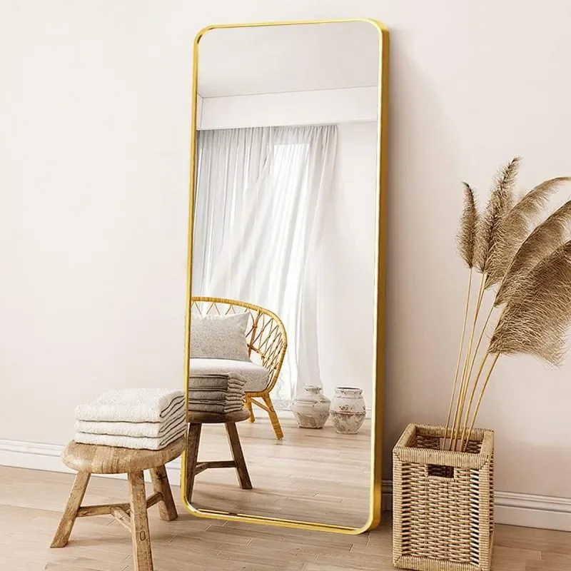 

Full Length Mirror, Round Corner Aluminum Alloy Frame Floor Full Body Large Mirror, Stand or Leaning Against Wall 65"x22"