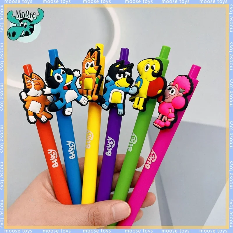 

Мультяшная ручка Bluey Friends, гелевая ручка Bluey, черный мягкий клей из ПВХ, шариковая ручка 0,5 мм, цветные школьные принадлежности для детей
