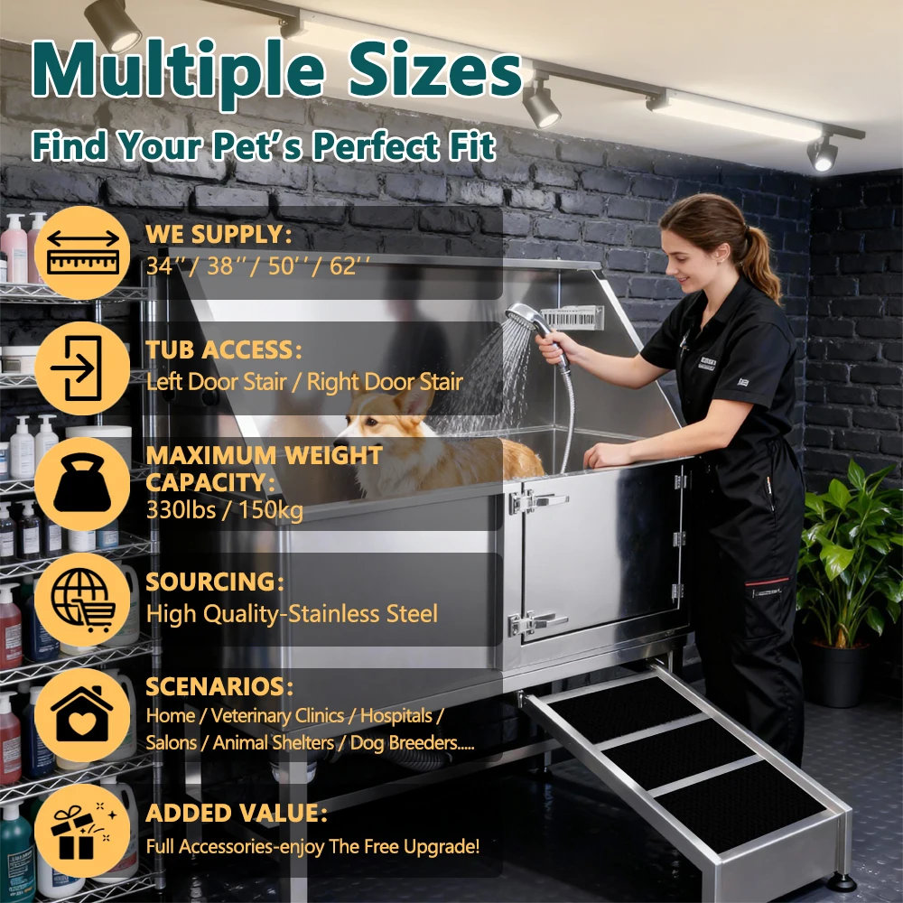 50-Inch professional stainless steel dog bath and beauty  space-saving multi-function appliance for large pets