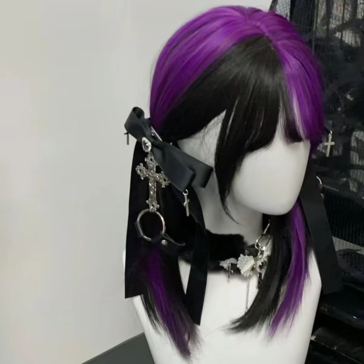 1 쌍 어두운 고딕 나비 헤어핀 펜던트 보우 헤어 클립 여성용 한국 어린 소녀 헤어 클립 로리타 액세서리