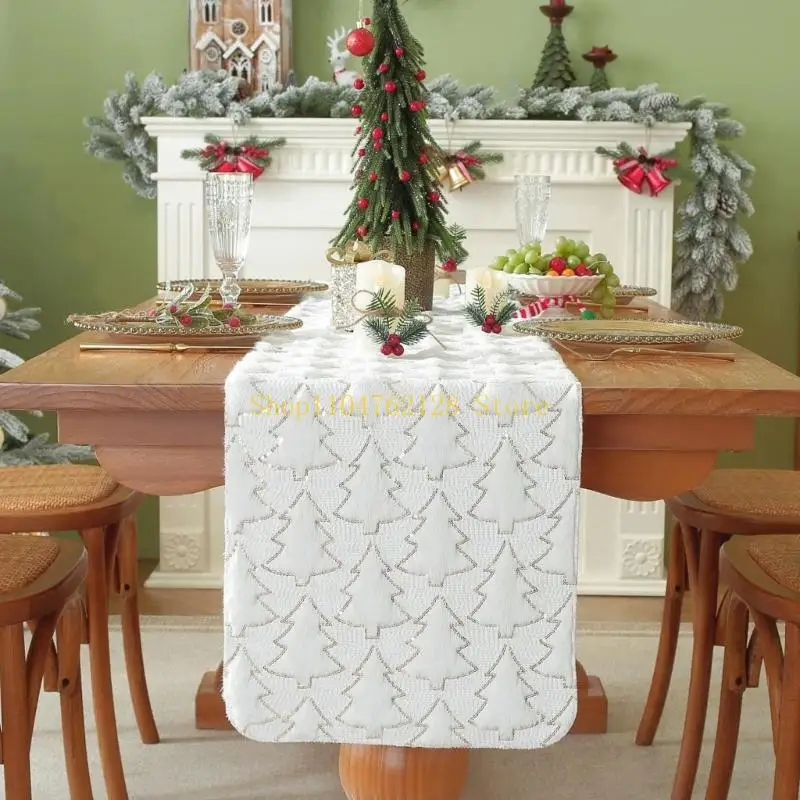 Holiday Center Display Runner with Tufted Tree Pattern, Soft Christmas Table Runner 11.8 x 70.9 In for Dining Tables, Entry