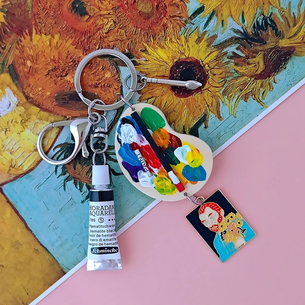 فان جوخ صورة ذاتية الموناليزا مليء بالنجوم ليلة كلاسيكية النفط اللوحة المفاتيح الرسام الفن طالب حلقة رئيسية قلادة أصلية هدية #4