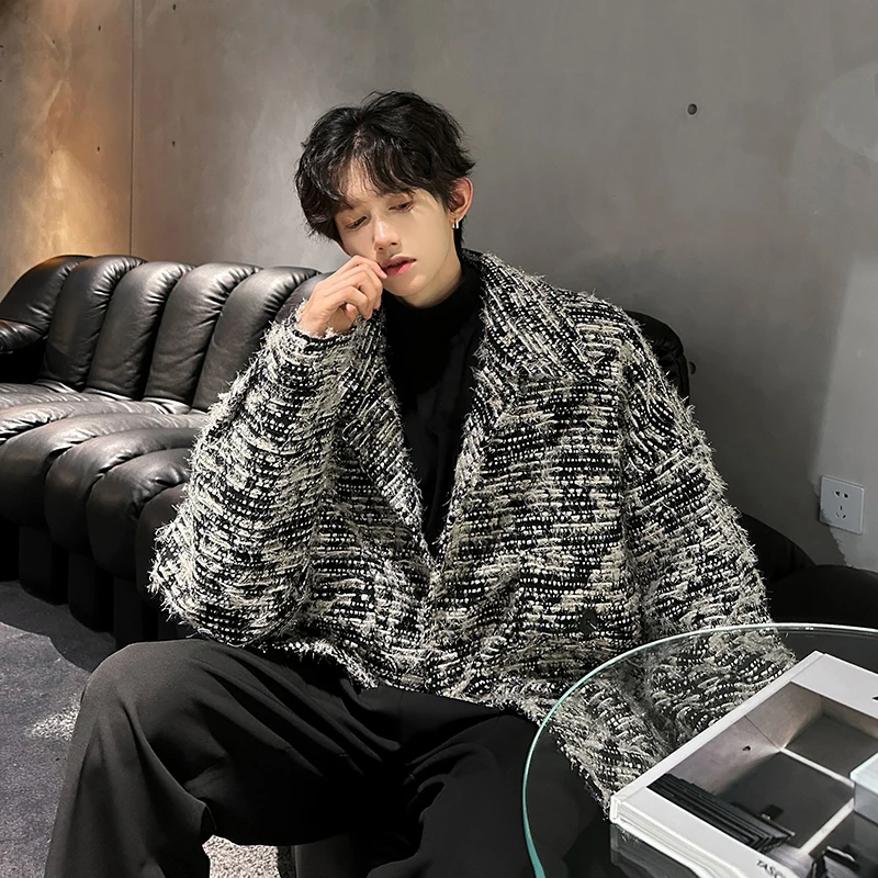 

Осенне-зимнее утепленное мужское шерстяное пальто в корейском стиле с бахромой, модное, люксовое, молодежное, свободного кроя