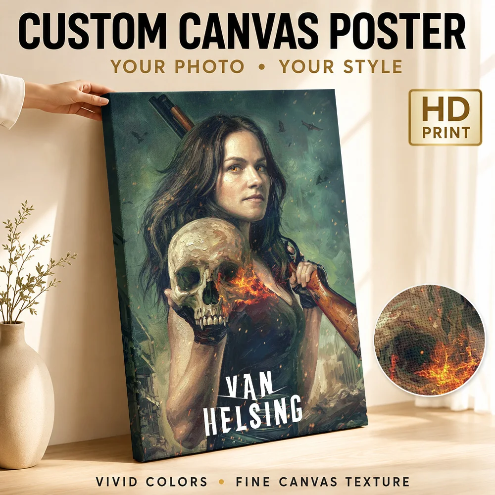Van Helsing Vampire Hunter Framed Canvas Print Poster Personalized Gothic Horror Wall Art for Home Theater Decor Ready to Hang
