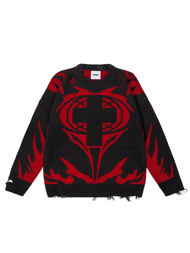 Men Sweater CMH Satan Club Pullover Knit Oversized Winter Gothic Long Sleeve Tops Graphic Streetwear Y2k Vintage Jumper Clothing