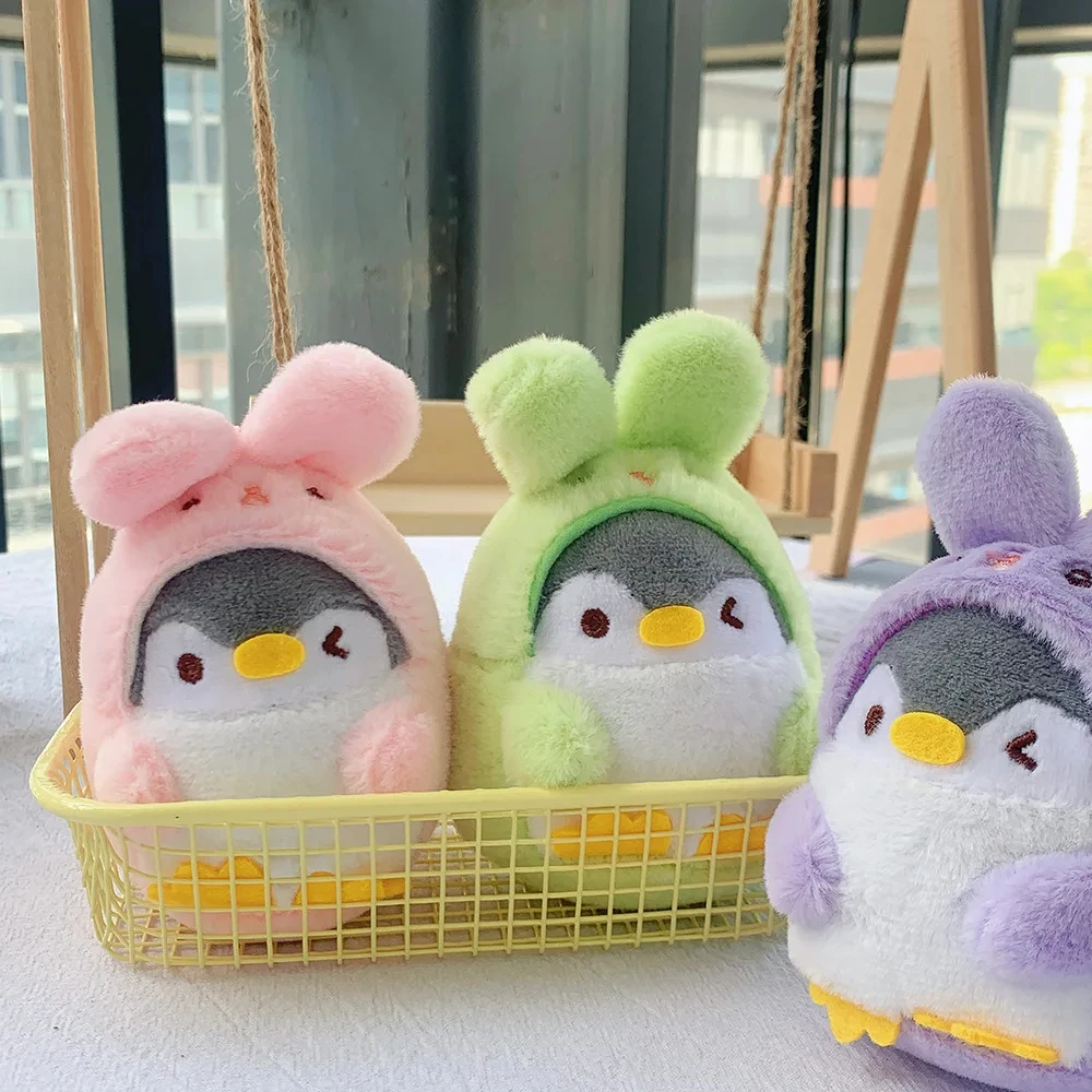 新しい12cmのかわいいペンギンのぬいぐるみ、小さな漫画風バックパックぬいぐるみギフト、ミニペンギンペンギンキーホルダー、車のキーリング用