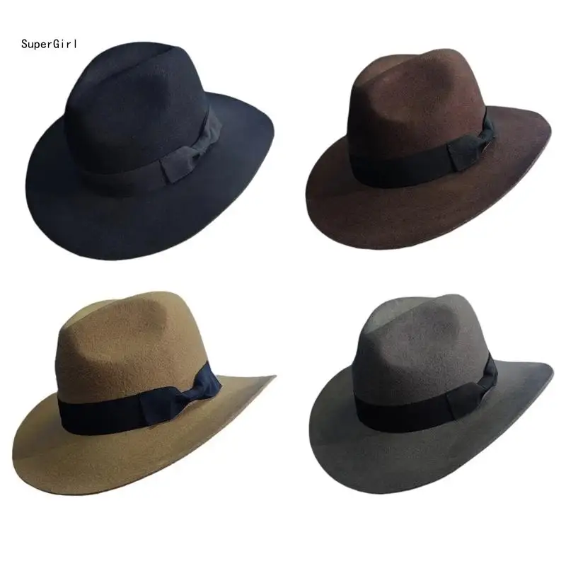 Classical Hat Wide Brimmed Homburg Hat Gift for Boyfriend Top Hat Wide Brimmed J78E